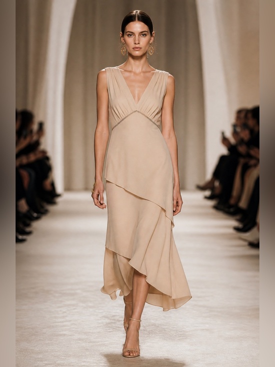 Chloe Dresses & Skirts - Chloé 100% Silk Asymmetric Layered Midi Dress – FR 40 (US 6–8) – Beige – NWT